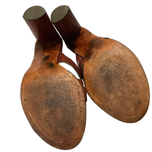 COLE HAAN HEELS Vintage Oxblood Red Leather Woven Slides Mules 90's Size 9 - Picture 8 of 9